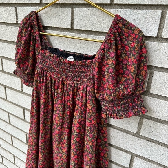 AE American Eagle Floral Babydoll Dress Puff Sleeves Honeycomb Embroidery - Picture 6 of 15